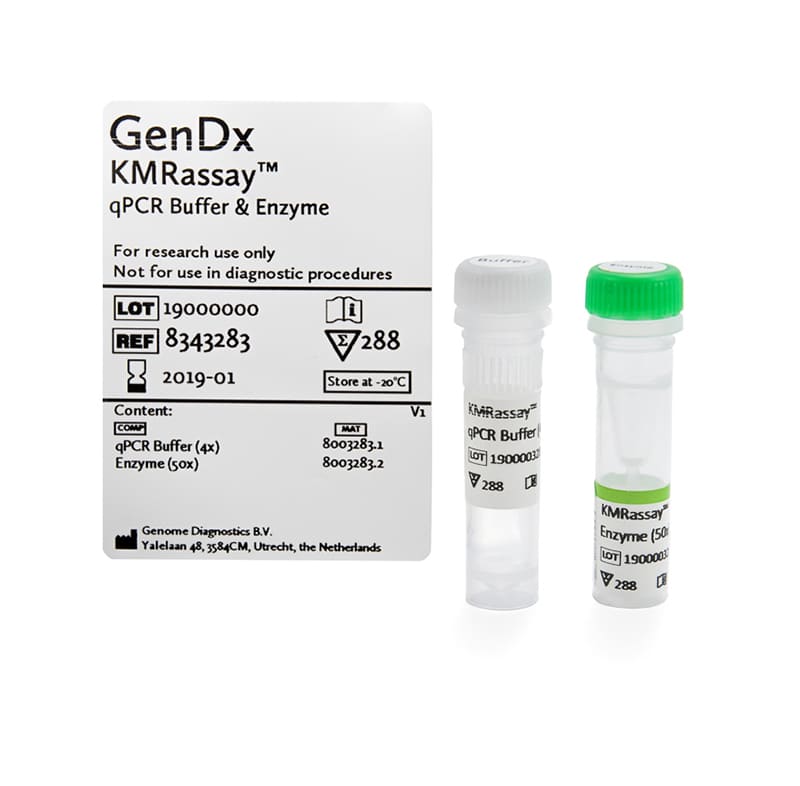 Le kit KMRassay qPCR Buffer & Enzyme contient le tampon et l'enzyme nécessaires à la mise en oeuvre de KMRtype et KMRtrack. Disponible en RUO et CE-IVD.